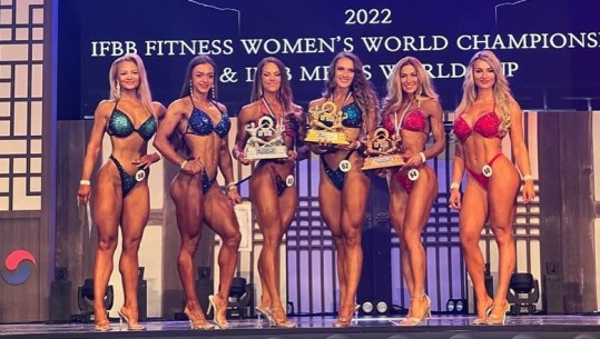 FOTO/ Botërori i Fitnessit, shqiptarja Gentiana Beqa shpallet kampione bote