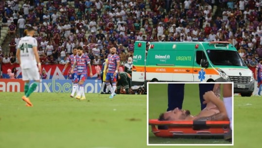 VIDEO/ Panik në fushën e lojës, futbollisti bie pa ndjenja pas 13 minutave! Ambulanca e dërgon me urgjencë në spital