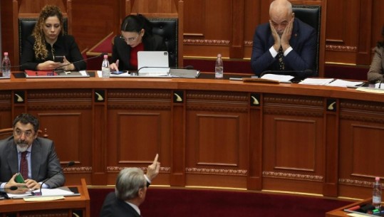 FOTOT/ 1 orë debate në Kuvend, Berisha bllokon foltoren dhe rrethohet nga garda, Rama vë duart në kokë dhe ‘bëhet’ për kafe