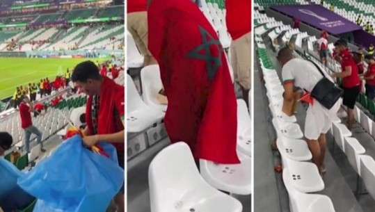 Tifozët e Marokut imitojnë ata japonezë dhe pastrojnë tribunat pas ndeshjes kundër Spanjës