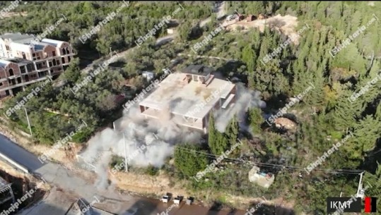 VIDEO me dron, momenti kur shembet ndërtesa 5-katëshe në Dhërmi me 30 kg lëndë eksploziv