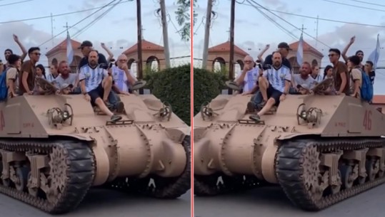 VIDEO/ Çmenduri në prag të ndeshjes së Botërorit, tifozët e Argjentinës dalin me tank në qytet
