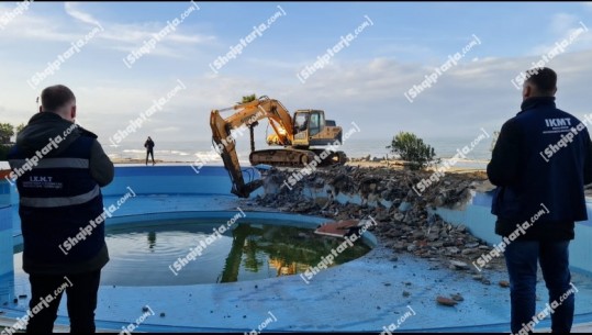 VIDEO/ IKMT tjetër aksion në bregdetin e Golemit, prish pishinën e Hotel ‘Kastrati Empire’