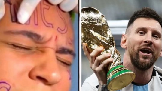 VIDEO/ Bën tatuazh emrin e Messit në fytyrë, tifozi 'çmendet' pas sulmuesit