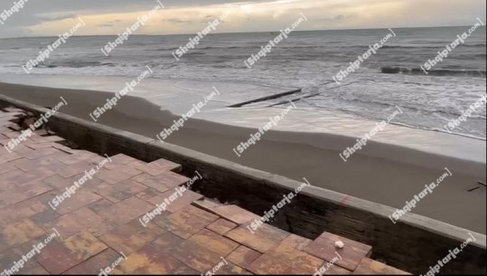 VIDEO/ Moti i keq dhe erozioni detar, rrezikohet shkatërrimi i shëtitores Kune në Shëngjin