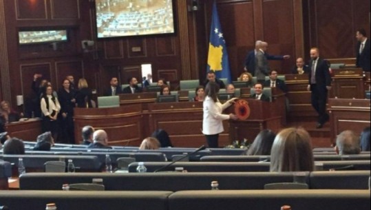 Deputetja vendos në foltore të Kuvendit stemën e UÇK-së 