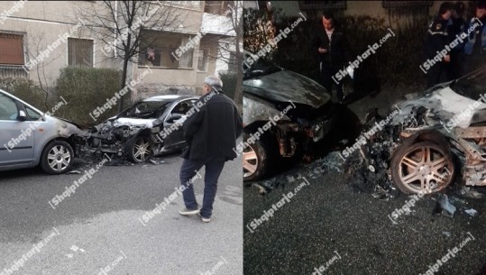 Elbasan/ Digjet një ‘Benz’ në lagjen '5 Maji', dyshohet e qëllimshme! Dëmtohen dhe 2 makina të parkuara pranë