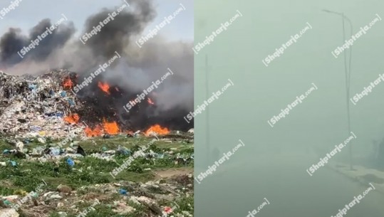 VIDEO e rëndë/ Në flakë fusha e mbetjeve në Vlorë, re të zeza tymi të rrezikshme për shëndetin mbulojnë totalisht lagjet ‘Kushtrim’ dhe ’24 maji’