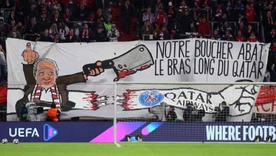 Tifozët e Bayern-it ‘godasin’ me banderolën: Kasapi ynë e preu krahun e gjatë të Katarit