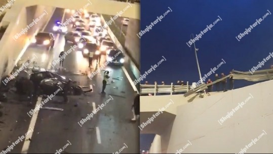 FOTO e re nga aksidenti në Tiranë/ Makina thyen barrierën mbrojtëse të mbikalimin, ‘kapërcen’ 2 korsitë dhe përplas makinën tjetër 