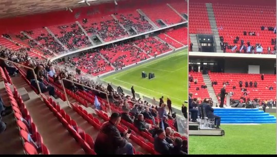 Stadiumi thuajse bosh, shikoni sa njerëz ka në ‘Air Albania’ kur mban fjalën Sali Berisha (VIDEO)