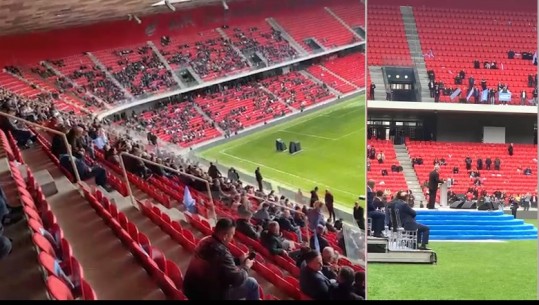 Sali Berisha mban fjalën në stadiumin thuajse bosh, pjesëmarrje e vogël ...