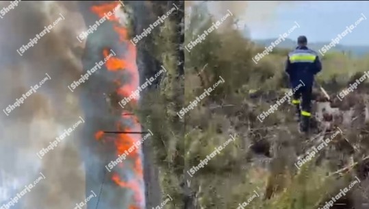 Vlorë, zjarr pranë bazës ushtarake të Pashalimanit, s'dihen shkaqet, 8 zjarrfikës po punojnë për shuarjen  