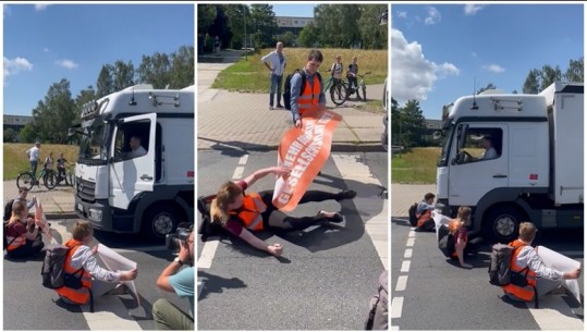 VIDEO/ Gjermani, aktivistët i dalin para kamionit, shikoni si vepron kamionisti
