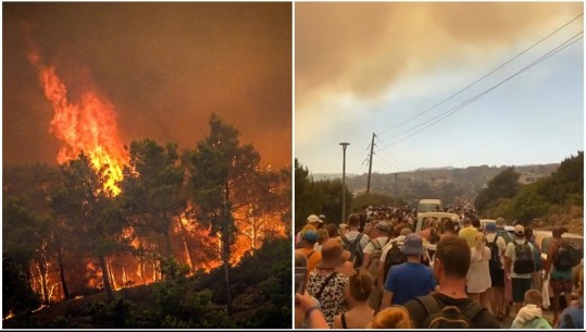 Zjarri në ishullin Rodos në Greqi del jashtë kontrollit! Zjarrfikësit në ‘luftë’ me flakët që mos të përhapen drejt pyllit të dendur! Evakuohen 19 mijë turistë