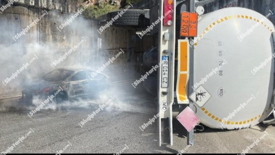 Aksident në Prrenjas – Qafë Thanë, auotoboti përmbyset e derdh naftën në rrugë, merr flakë makina që po kalonte aty