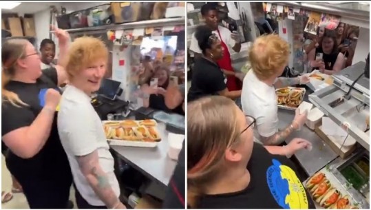 VIDEOLAJM/ Një ditë si kamerier, Ed Sheeran shërben hot dog në një restorant të famshëm në Chicago