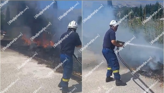 VIDEOLAJM/ Zjarr në Gjirokastër, shkak qirinjtë e ndezur nga qytetarët nëpër qivure! Zjarrfikësit po punojnë për shuarjen e flakëve