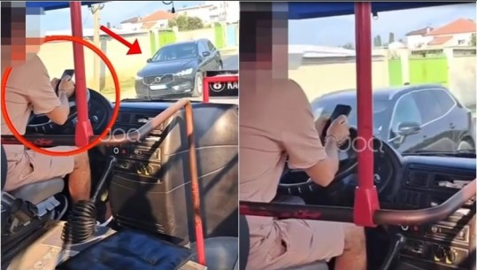 VIDEO/ Drejtonte autobusin me bërryla duke përdorur telefonin, gjobitet me 15 mijë lekë shoferi në Tiranë
