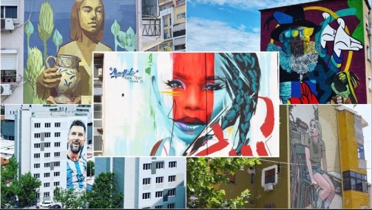 FOTO/ Muralet në zemër të kryeqytetit, artistët ndërkombëtarë ‘shndërrojnë’ pallatet e Tiranës në vepra arti