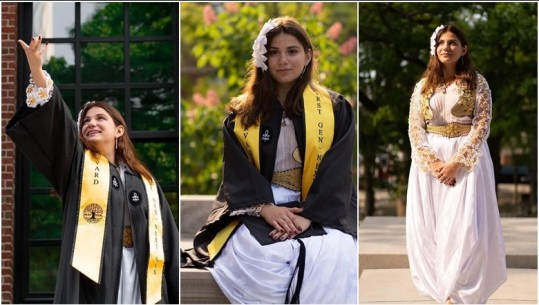 Studentja shqiptare shkon në ceremoninë e diplomimit në universitetin e Harvardit me veshjen kombëtare