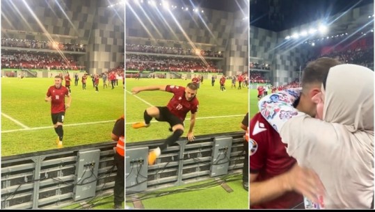 VIDEOLAJM/Momenti emocionues, Ardian Ismajli vrapon nga fusha dhe përqafon nënën e tij pas fitores së Shqipërisë