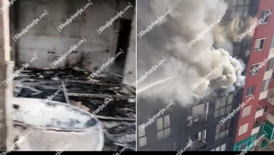 Zjarri në pallatin në Tiranë, Report Tv siguron video nga kati i 10-të, totalisht i shkrumbuar