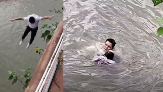 Video/ Kinë, 7-vjeçarja po mbytej, burri hidhet nga ura 8 metra e lartë për ta shpëtuar