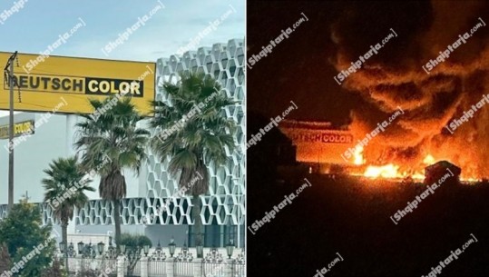 Zjarr i madh në fabrikën e bojërave Deutsch Color! Bllokohet përkohësisht autostrada Tiranë-Durrës! Dëgjohen shpërthime, evakuohen banorët e zonës!   (VIDEO)