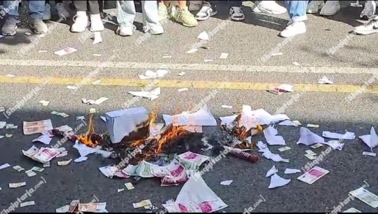 VIDEOLAJM/ Studentët e Mjekësisë në protestë, djegin ‘eurot’ para Ministrisë së Arsimit