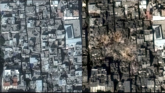 Imazhet satelitore para dhe pas bombardimeve në kampin Jambalia