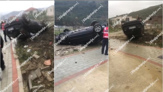 VIDEO/ Aksident në Berat, makina del nga rruga dhe përmbyset! Plagoset shoferi dhe pasagjerët