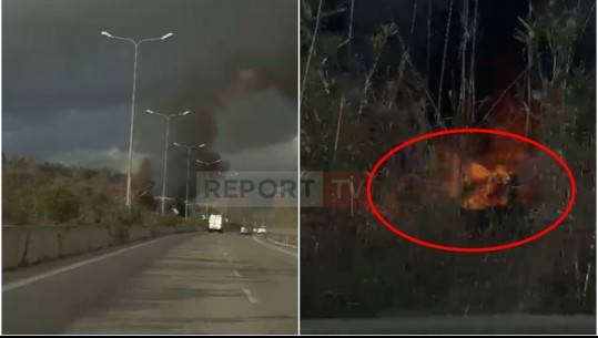 VIDEO/ Përfshihet nga flakët një makinë në Unazën Lindore të Tiranës