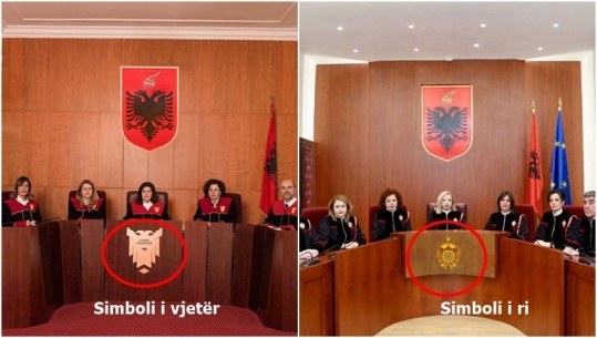 Shqiponja dykrenare me ngjyrë të artë e të kuqe, stema e toga e re e gjyqtarëve të Gjykatës Kushtetuese