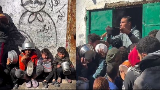 VIDEO/ Në radhë për një kafshatë! Fëmijët në Gaza me enë në duar në përpjekje për të shuar urinë