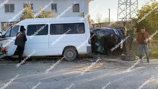 VIDEO/ Aksident në Fushë Krujë, ‘Audi’ përplaset me një furgon, plagosen 2 shoferët! Njëri prej tyre transportohet drejt ‘Traumës’ në Tiranë