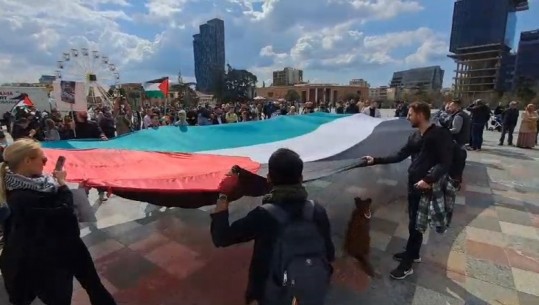 Tiranë/ Protestuesit pro-palestinezë dalin në Sheshin ‘Skënderbej’: Stop luftës, ndaloni gjenocidin në Gaza