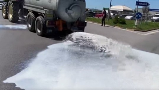 Protesta e fermerëve në Lushnje, s'kanë mbështetje, mbulojnë autostradën me qumësht (VIDEO)