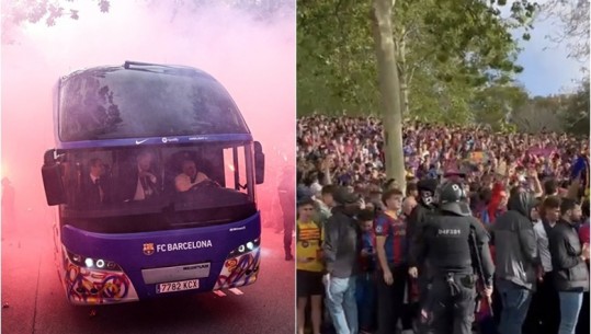 VIDEO/ Çerekfinalja e Champions League, tifozët e Barcelonës godasin me sende të forta autobusin e ekipit të tyre
