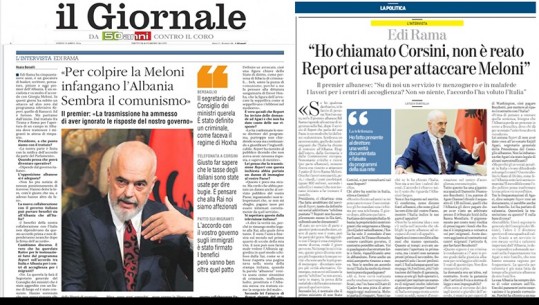 'Emisioni ‘Report’ i Rai 3 na përdor për të sulmuar Melonin' Rama në kryefaqet e mediave italiane: Po hidhet baltë mbi Shqipërinë 