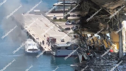 VIDEO/ Përfshihet nga flakët trageti i linjës Sarandë-Korfuz! Report Tv siguron pamjet: I shkrumbuar totalisht nga brenda