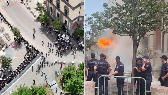 Dhunë edhe në protestën e tetë të Rithemelimit e PL-së, hidhen molotovë drejt bashkisë Tiranë! Mblidhen një grusht militantësh (Video)