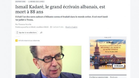 Shuhet Kadare/ 'Le Monde': Ndahet nga jeta shkrimtari i madh shqiptar,  kujton intervistën e 2001: A duhet të jesh i sinqertë me banditët ,me egërsirat