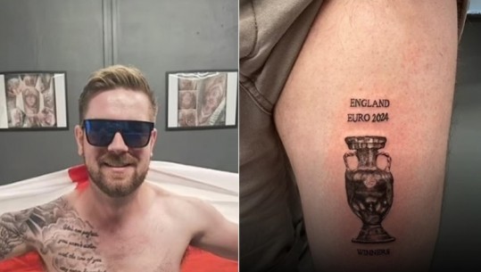 Tifozi i Anglisë beson te suksesi i sotëm, bën tatuazh trofeun e Euro 2024