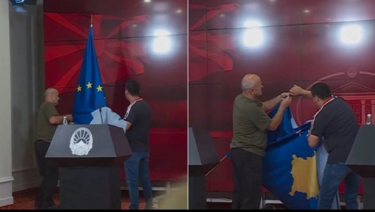 Shkupi i 'shpëton' një skandali tjetër, ngatërrohet flamuri i Kosovës me atë të Bashkimit Europian! E ndërrojnë në moment të fundit