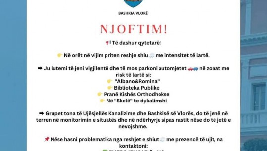 Në Vlorë priten reshje intensive shiu, bashkia apel qytetarëve: Jini vigjilentë, mos parkoni mjetet në zonat me risk! Grupet e punës do të jenë në terren 