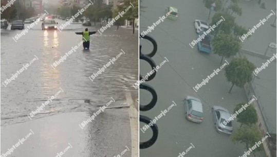 VIDEO/ Reshjet e shiut përmbytin Vlorën, rrugët si det e makinat kalojnë mes për mes si varka 