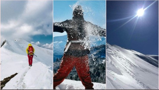 FOTOT/ Mali i Gramozit dhuron pamje spektakolare, turistët shijojnë ‘magjinë’ e dëborës