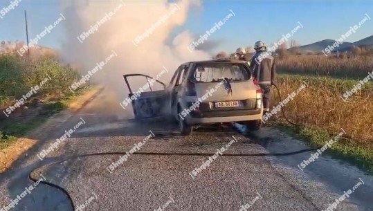 Lushnjë/ Digjet automjeti në rrugën Fier-Shegan-Krutje! Shoferi sapo pa tymin që dilte nga motori njoftoi zjarrfikësit (VIDEO)