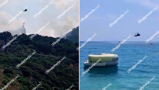 Himarë/ Riaktivizohet zjarri në kodrat e Pilurit, vijon ndërhyrja me helikopter! Vatër edhe në Kudhës, rrezikohet një banesë